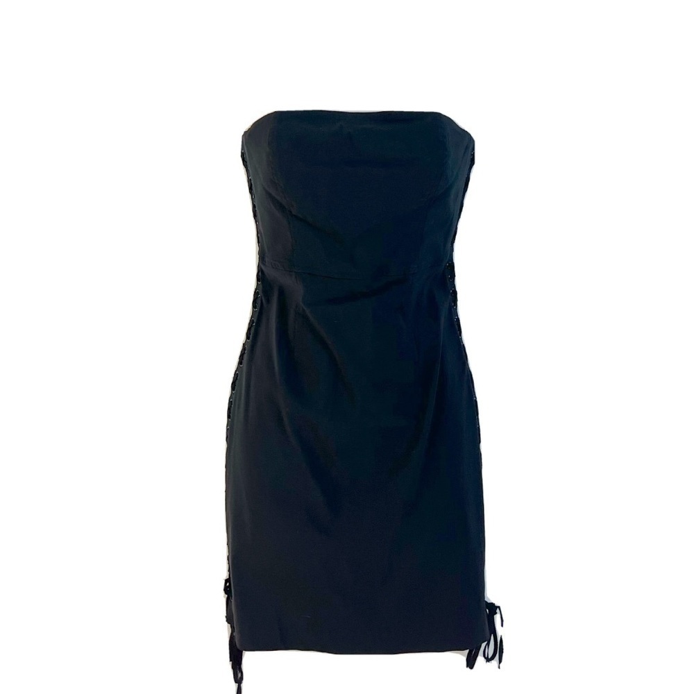 🆕 Express strapless lace up sides mini dress stretchy size 4 black - Picture 2 of 14